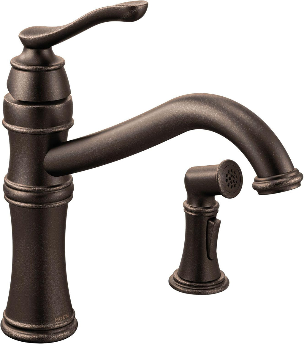 Moen Belfield Oil Rubbed Bronze Traditional One Handle High Arc Kitchen Faucet with Side Spray and Optional Deckplate Included, 7245ORB