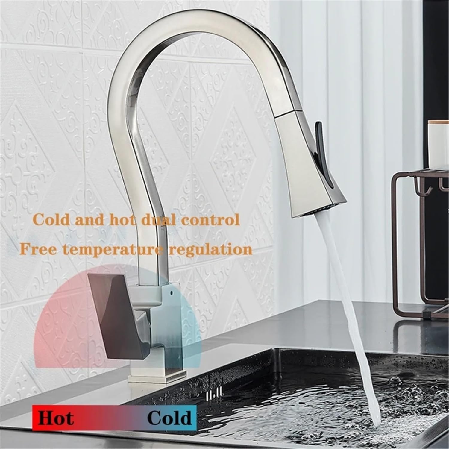 Kitchen Pull-Out Faucets Sink Mixer Two Function Single Handle Hot and Cold Water Crane Deck Mounted(Black Gold)