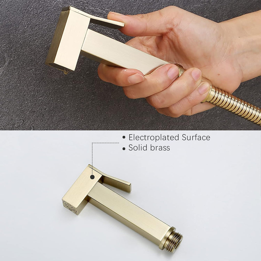Handheld Bidet Sprayer for Toilet, Brushed Gold Wall Mounted Bathroom Cloth Diaper Set with Cold and Hot Water, Brass Kit for Bathing Pets, Feminine Hygiene
