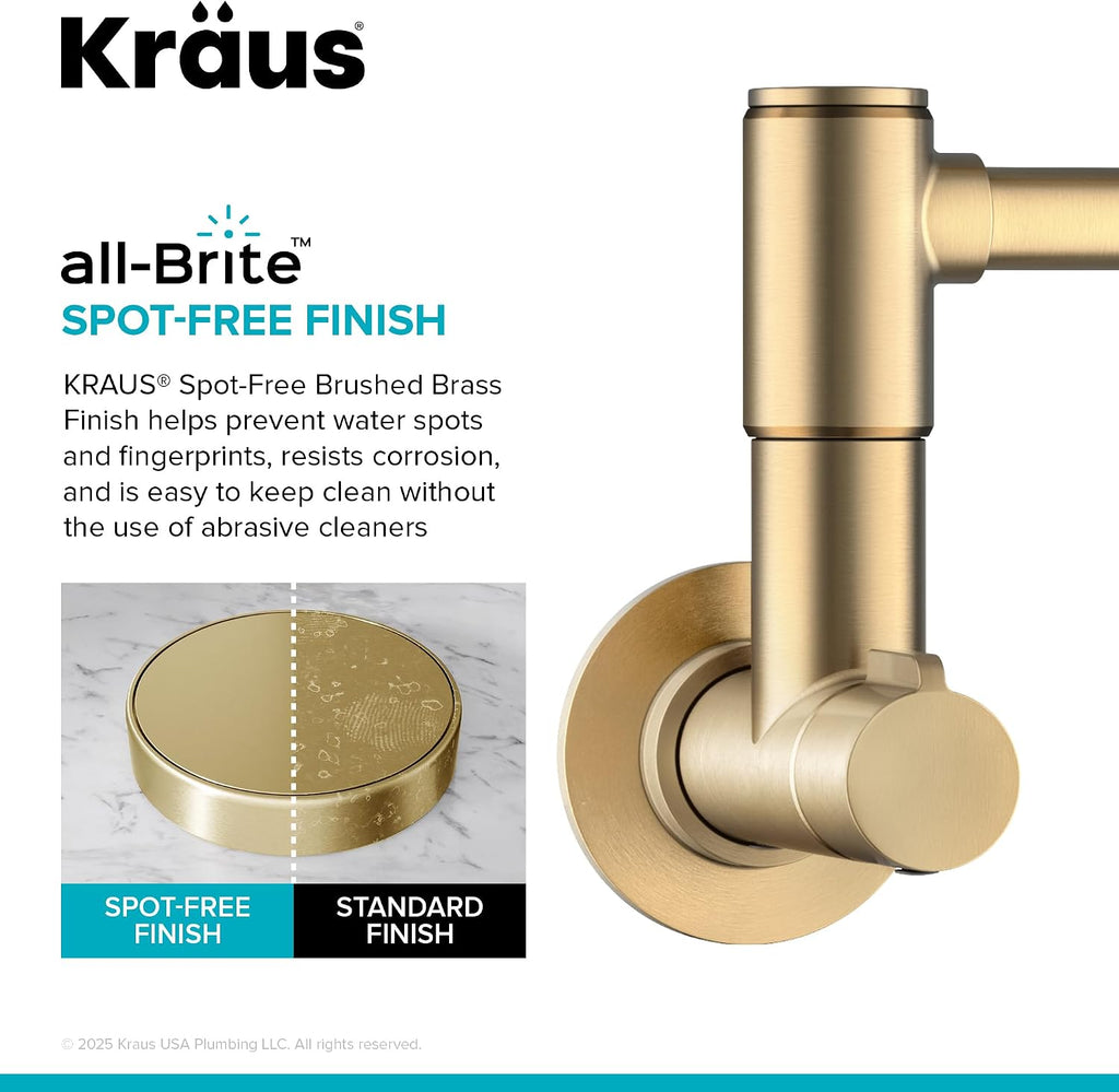 KRAUS Bolden Pot Filler Faucet with Retractable Arm, Wall Mount Kitchen Faucet, Pot Filler for Stove in Spot-Free Brushed Brass, KPF-5003SFBB