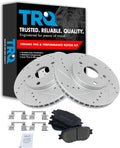 TRQ Performance Front Brake Pad and Rotor Set Ceramic Coated Drilled Slotted Vented Rotors Compatible with 2002-2006 Toyota Camry
