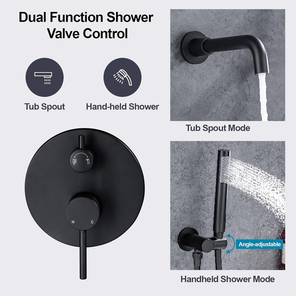 AZOS Wall Mounted Bathtub Faucet with Handheld Shower, High Flow Rate Tub Filler Faucet Set with 360° Swivel Spout Fixtures, Matte Black Tub Faucets