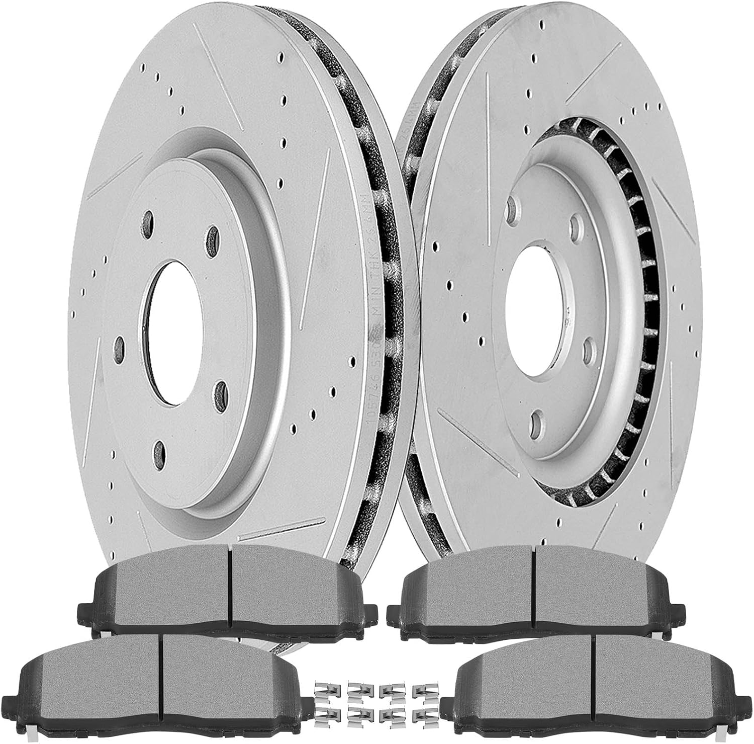 SCITOO Pads and Rotors Kits,Brake Kits Suitable for Chrysler Pacifica Town & Country,for Dodge Grand Caravan Journey,Front Drilled and Slotted Dics Rotors Ceramic Brake Pads