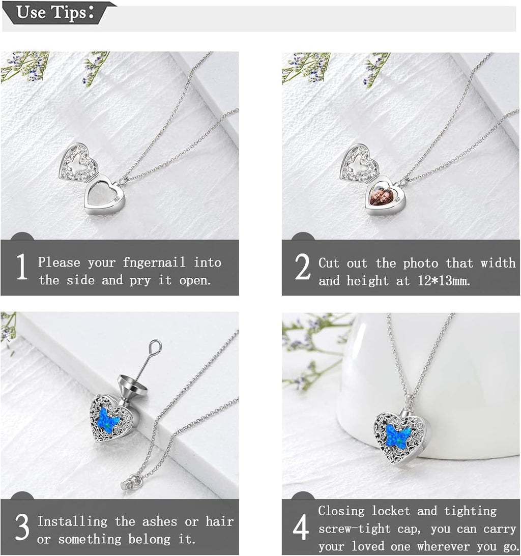 Dorunmo Personalized Heart Urn Locket Necklace for Ashes and Pictures 925 Sterling Silver Customized Locket Memorial Keepsake Cremation Jewelry for Ashes for Women Men Keep Someone Near to You