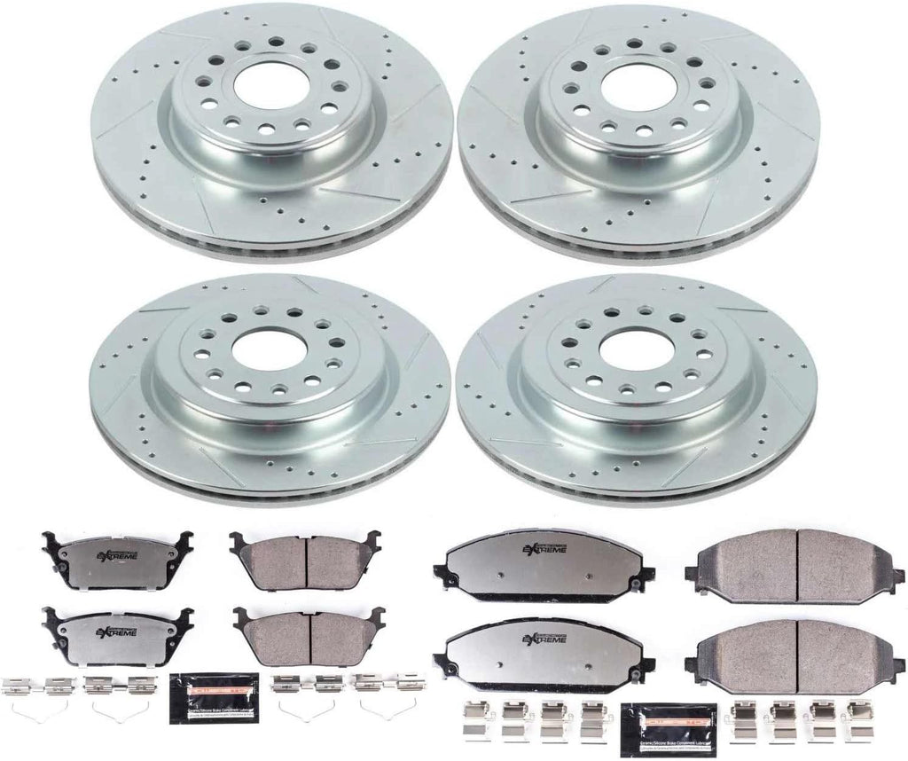 PowerStop Front & Rear Brake Kit For Ram 1500 2019-25 - Truck & Tow Carbon Fiber Ceramic Brake Pads + Drilled & Slotted Rotors Upgrade, K8182-36