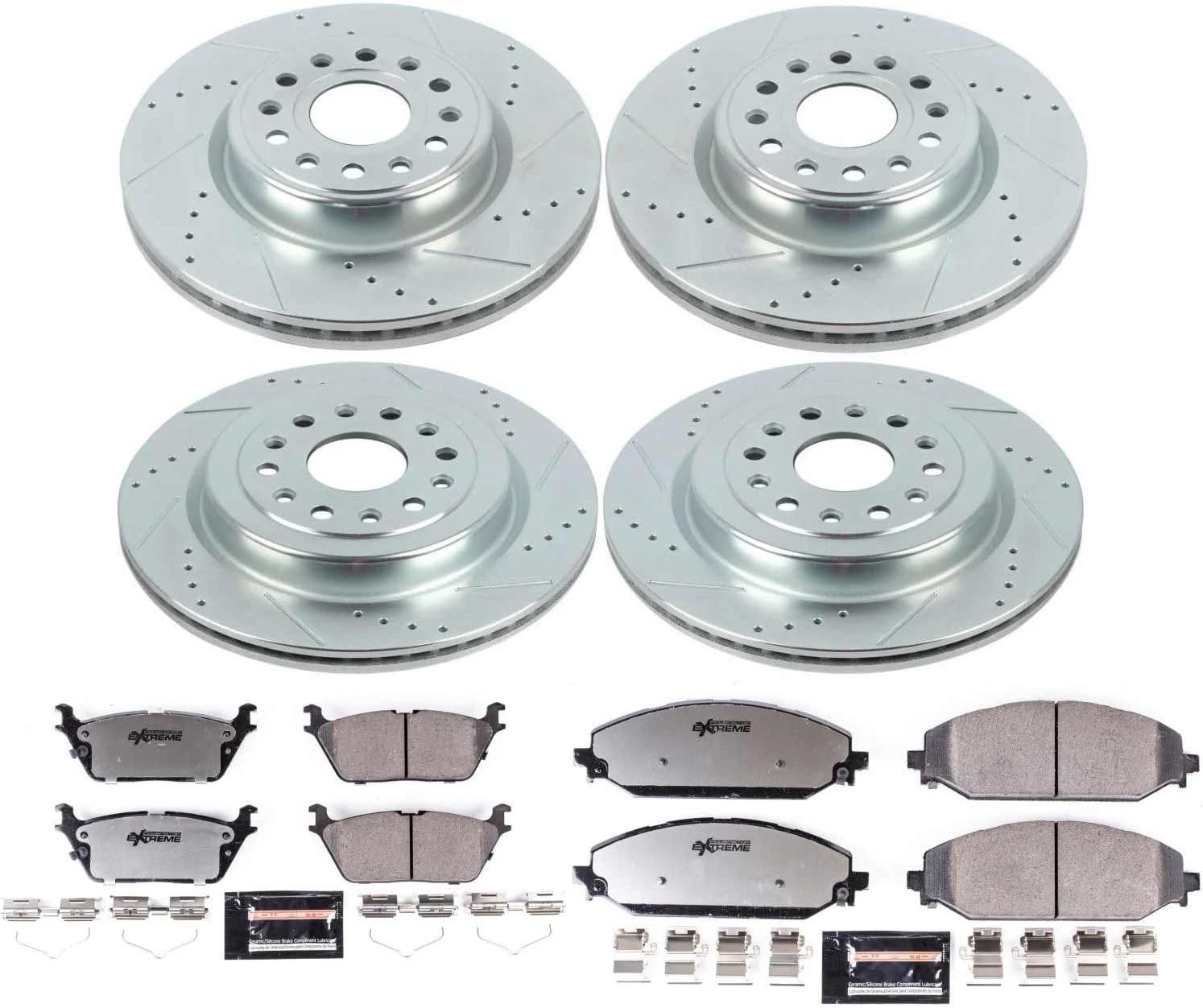 PowerStop Front & Rear Brake Kit For Ram 1500 2019-25 - Truck & Tow Carbon Fiber Ceramic Brake Pads + Drilled & Slotted Rotors Upgrade, K8182-36