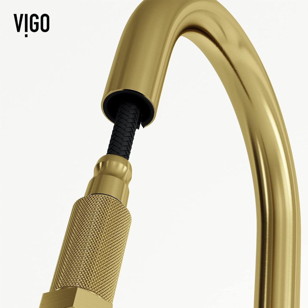 VIGO Hart Arched 18'' H Single Handle Pull-Down Spout Kitchen Faucet in Matte Brushed Gold-VG02035MG