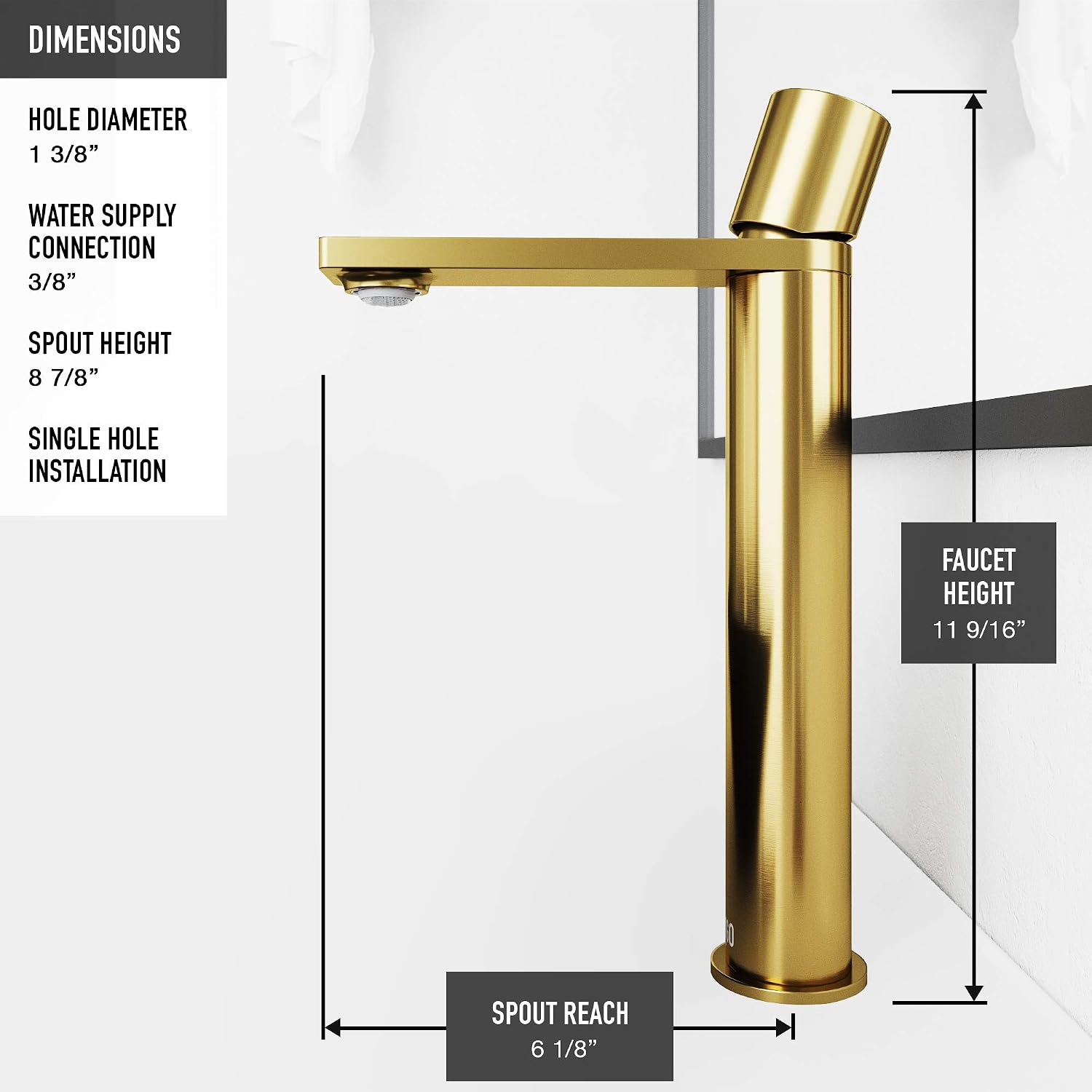 VIGO Gotham Single-Handle Single-Hole Mount Vessel Bathroom Sink Faucet, 12-Inch, Matte Brushed Gold, Modern Design, Solid Brass, 1.2 GPM WaterSense & Ceramic Disc Valve, Corrosion-Resistant