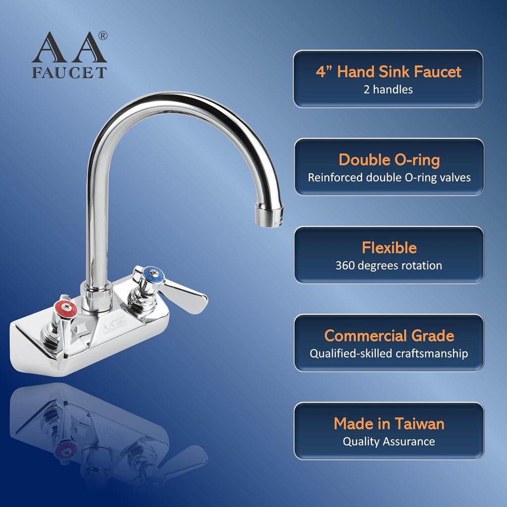 AA-401G Commercial Wall Mount Faucet Base with Heavy Duty 8-1/4' Gooseneck Spout