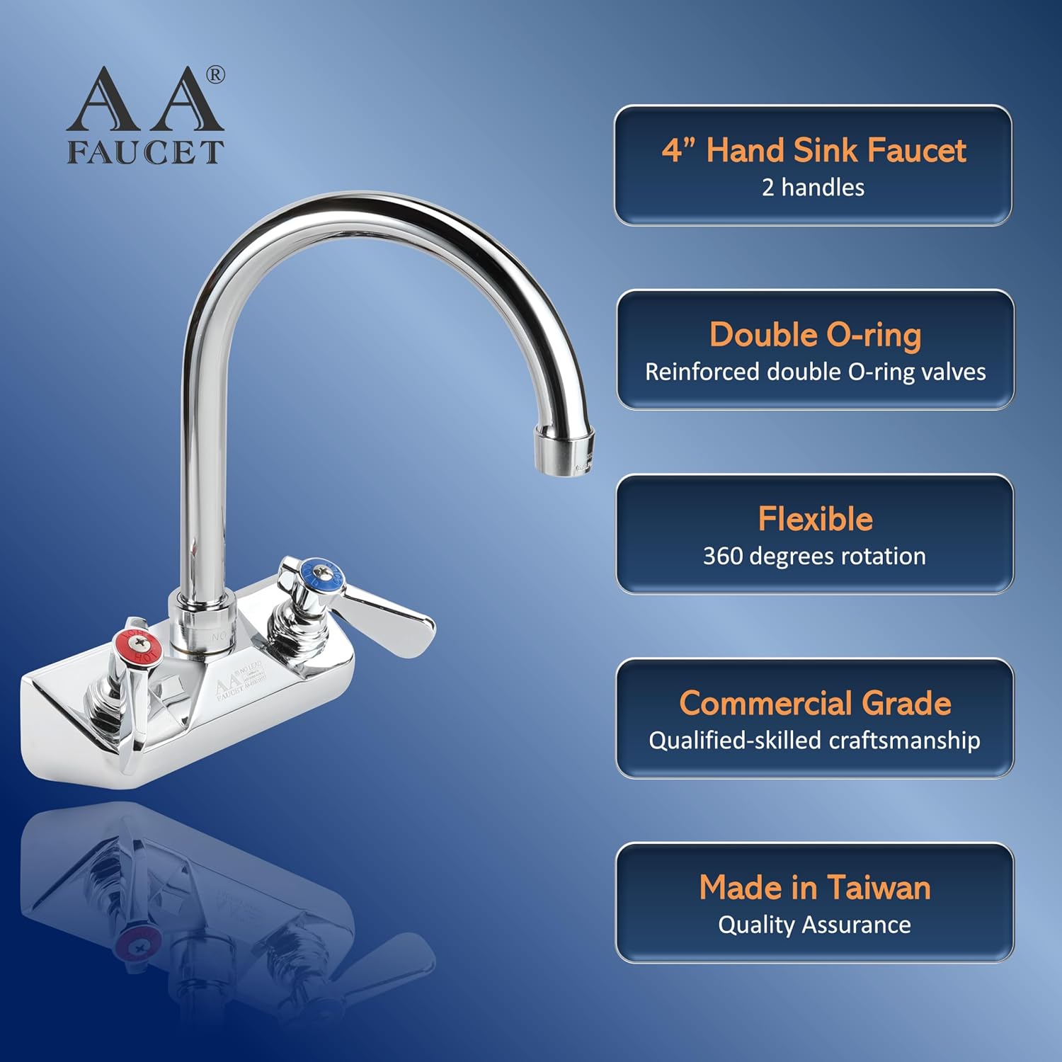 AA-401G Commercial Wall Mount Faucet Base with Heavy Duty 8-1/4' Gooseneck Spout