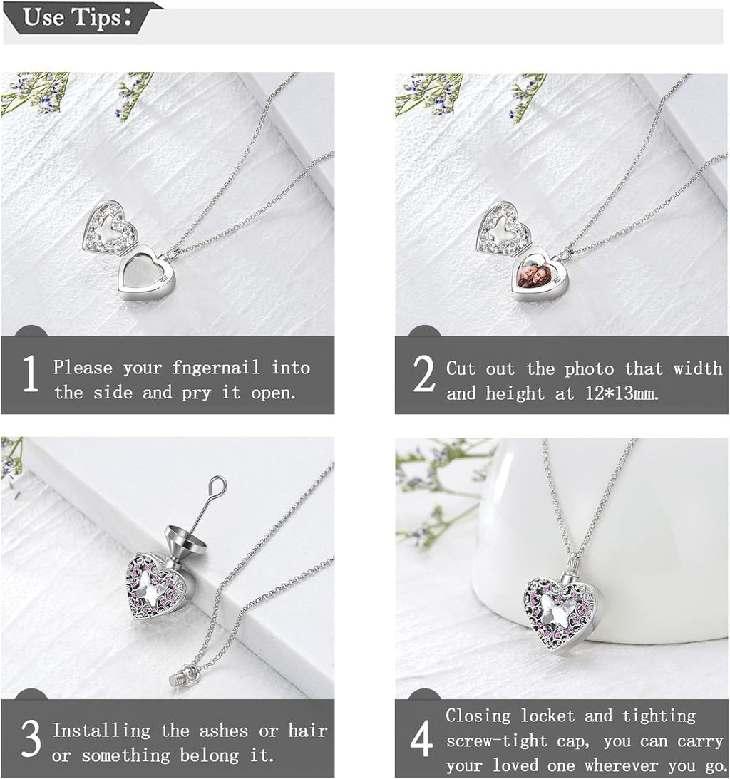 Dorunmo Personalized Heart Urn Locket Necklace for Ashes and Pictures 925 Sterling Silver Customized Locket Memorial Keepsake Cremation Jewelry for Ashes for Women Men Keep Someone Near to You