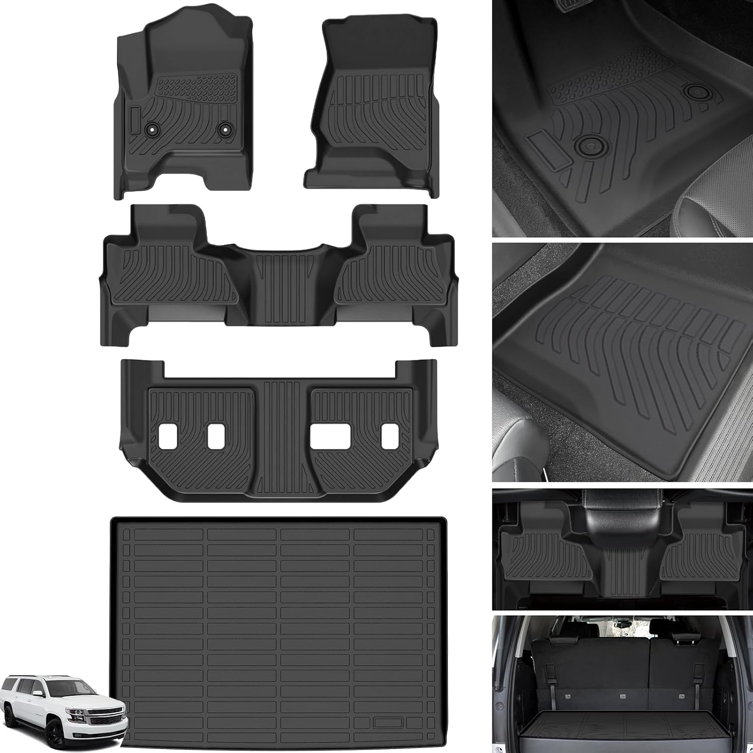Floor Mats for 2015-2020 Chevrolet Suburban&for GMC Yukon XL (with 2nd Row Bench),7 Seats, TPE All Weather Protection Floor Liners Full Accessories for Chevy Suburban Floor Mats,Non-Slip Cargo Liner