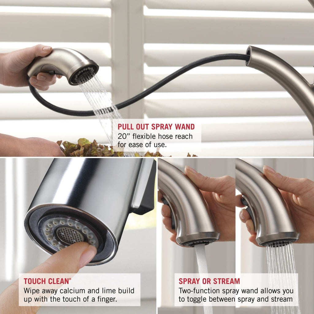 Delta Linden Oil Rubbed Bronze Kitchen Faucet with Pull-Out Sprayer, Contemporary Single Hole Kitchen Sink Faucet, Single Handle, Venetian Bronze 4353-RB-DST
