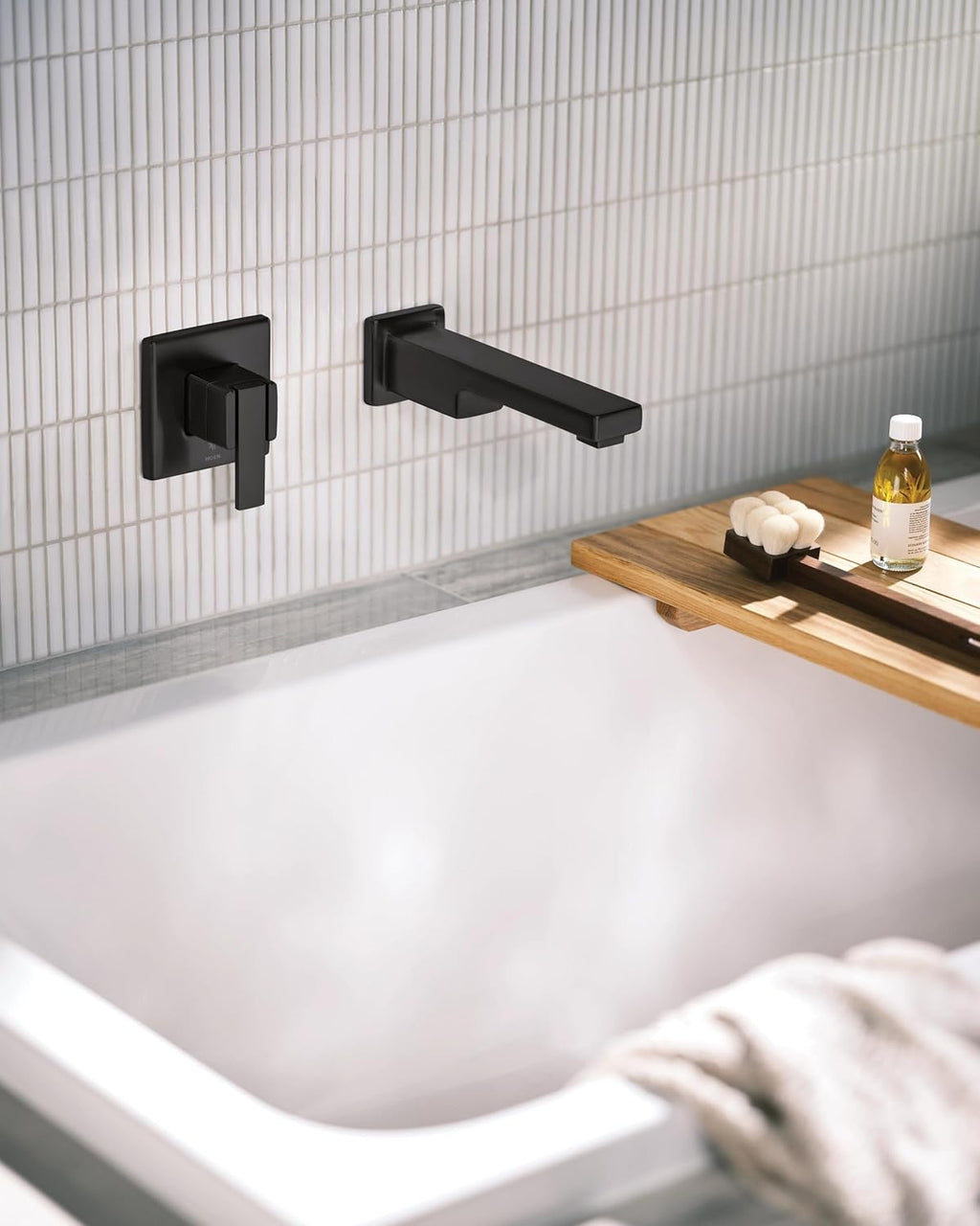 Moen 90 Degree Matte Black Single Handle Wall Mount Tub Filler High Flow Tub Faucet with 10' Spout Reach, WTS911BL