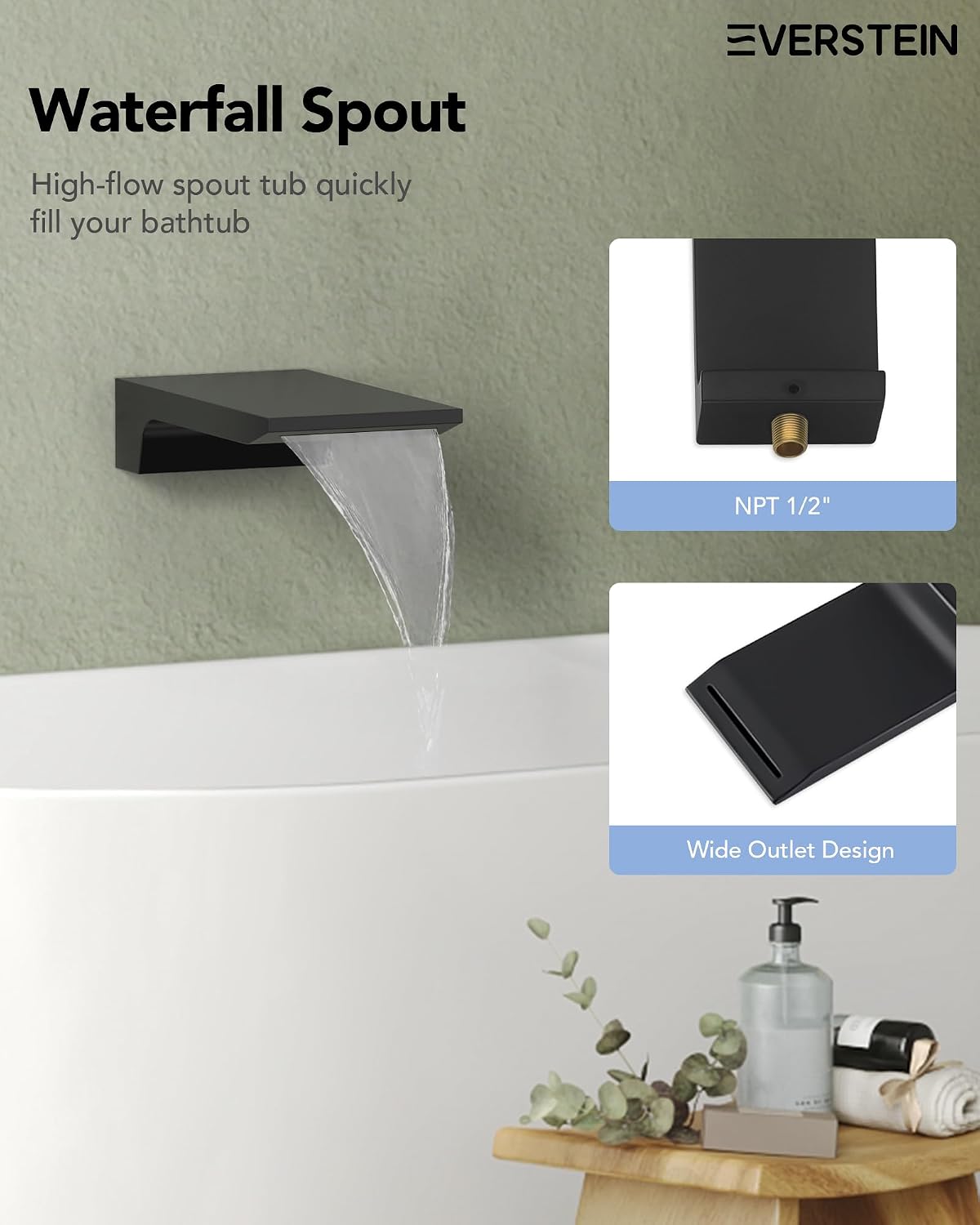 Wall Mounted Bathtub Shower Faucet Set, Bathroom Shower Fixtures Set Combo with Tub Spout and Handheld Shower Head Spray, Matte Black