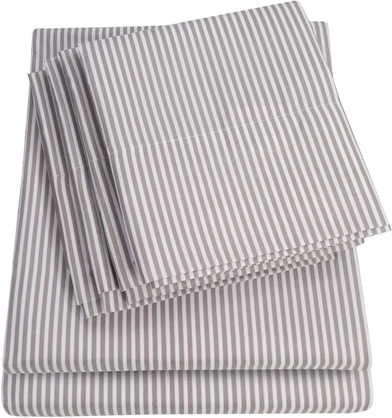 Sweet Home Collection Full Size Bed Sheets - 6 Piece 1500 Thread Count Fine Brushed Microfiber Deep Pocket Set - Extra Pillow Cases, Great Value, Full, Classic Stripe Gray (Pack of 12)