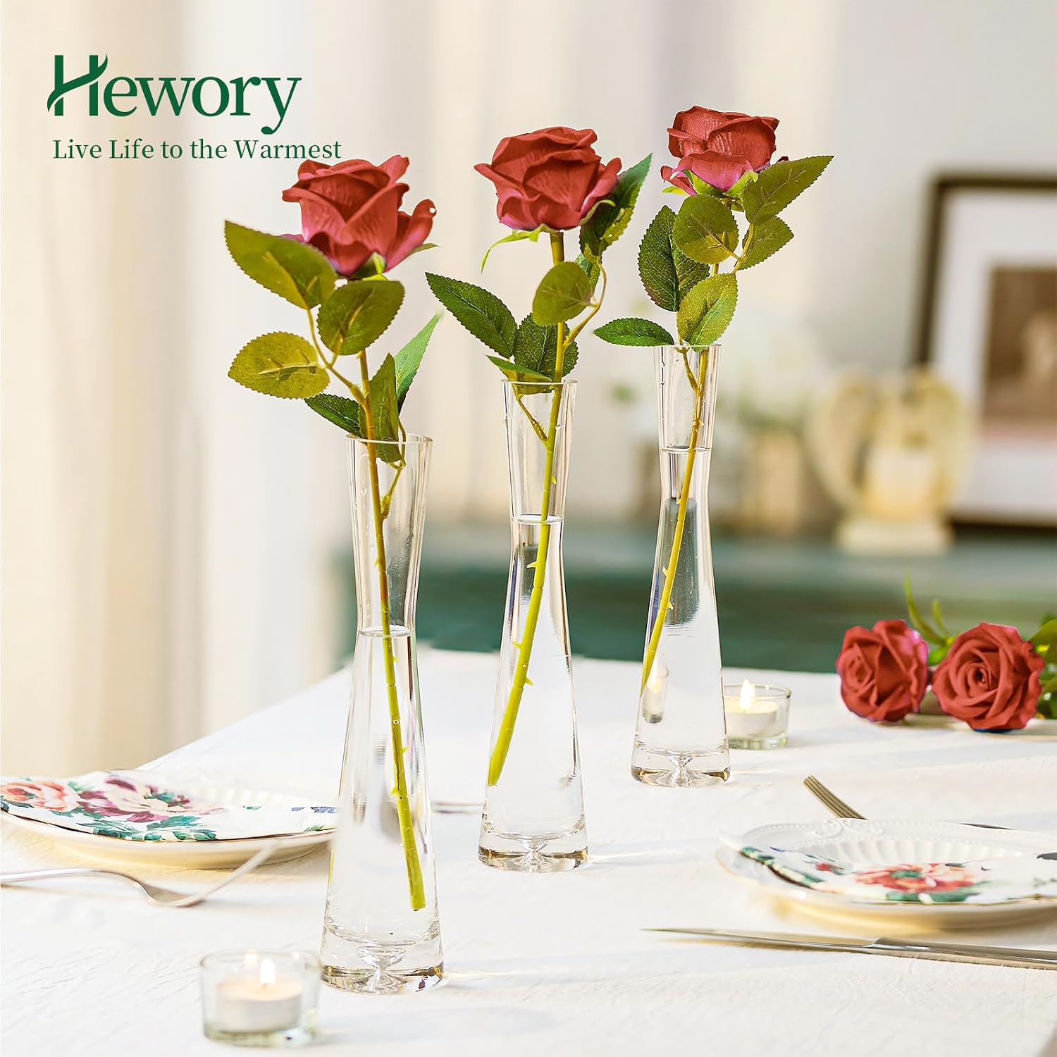 Hewory Glass Bud Vases for Centerpieces Set of 36, Handmade Modern Clear Small Skinny Decorative Single Flower Vase, Minimalist Slim Floral Vase for Home Wedding Party Events Table Decor, 7.87'
