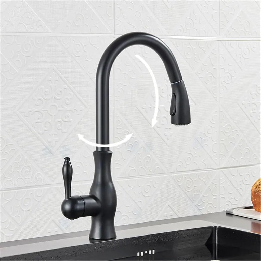 Kitchen Faucets Pull Out Kitchen Sink Mixer Tap Single Lever Hot Cold Water Mixer Tap(Matte Black)