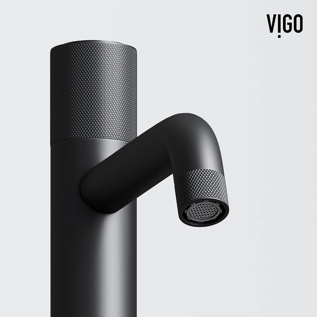 VIGO Apollo Single-Handle Single-Hole Mount Vessel Bathroom Sink Faucet, 12-Inch, Matte Black, Modern Design, Solid Brass, 1.2 GPM WaterSense & Ceramic Disc Valve, Corrosion-Resistant