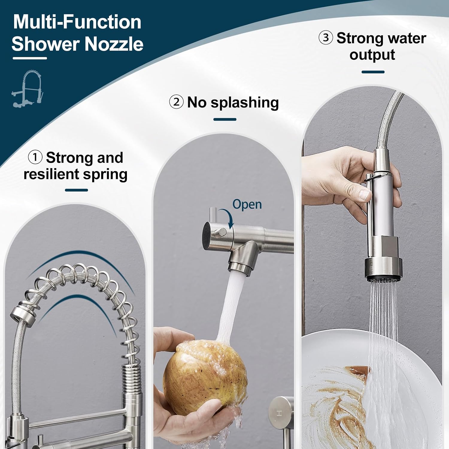 AIMADI Wall Mount Kitchen Faucet,Commercial Sink Faucet with Sprayer, Dual Handles Utility Sink Faucet for Kitchen Laundry Restaurant,Stainless Steel