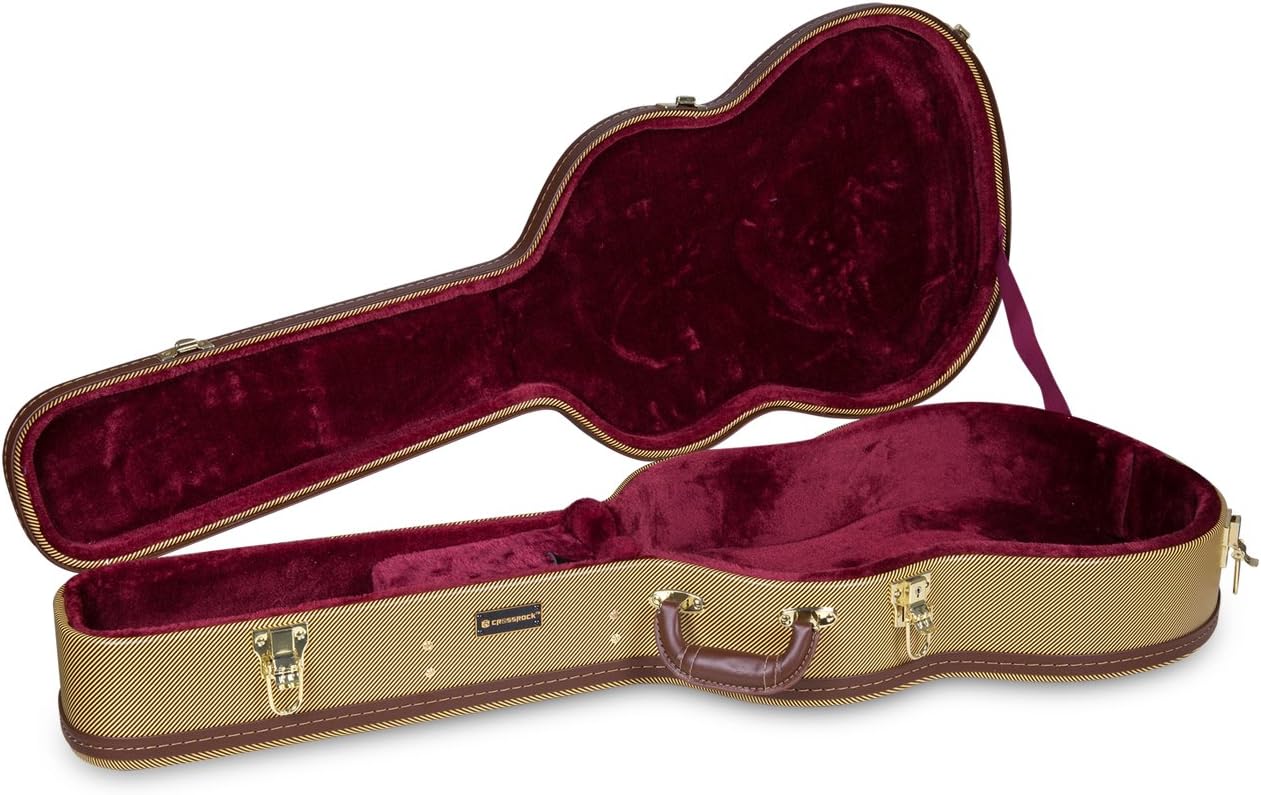Crossrock Wooden Classical Guitar Case for 4/4 Full Size | Arched Top Design, Plush Interior, Metal Latches, Storage Compartment – Durable Hard Shell-Vintage Tweed(CRW600CTW)