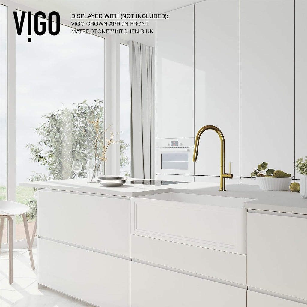VIGO Greenwich 18'' H Single Handle Pull-Down Sprayer Kitchen Faucet in Matte Brushed Gold-VG02029MG
