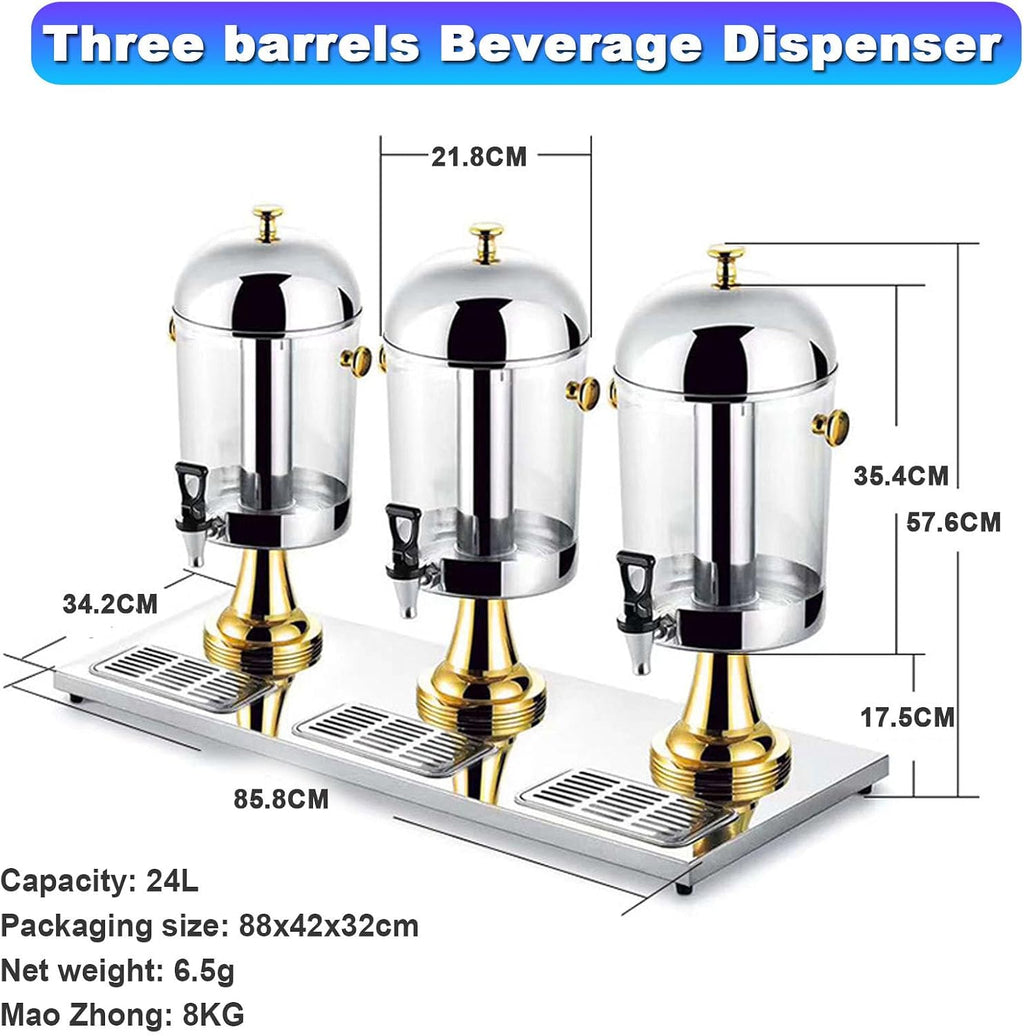 Cold and Hot Beverage Dispenser with Ice Container, Commercial 6.6 Gallon Stainless Steel Drink Dispensers Machine with Faucet for Hot Tea & Coffee, Cold Milk, Water, Juice,Gold