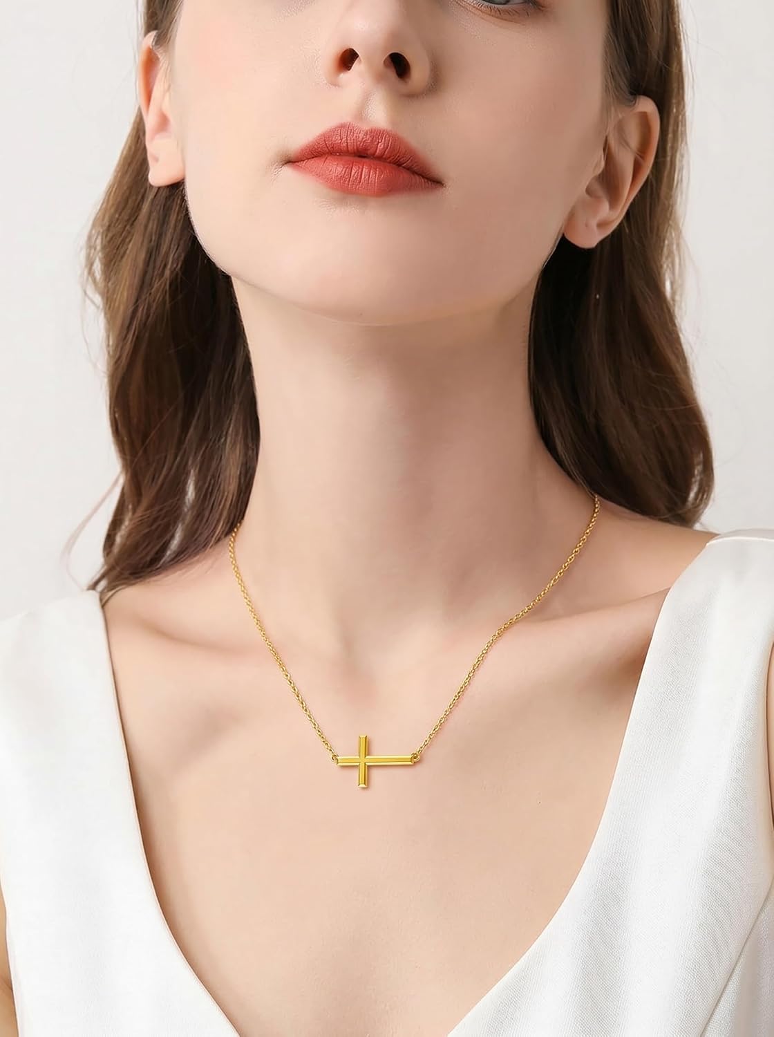 18K Gold Cross Pendant for Women Gold Cross Necklace 18K Gold Jewelry Religious Gift