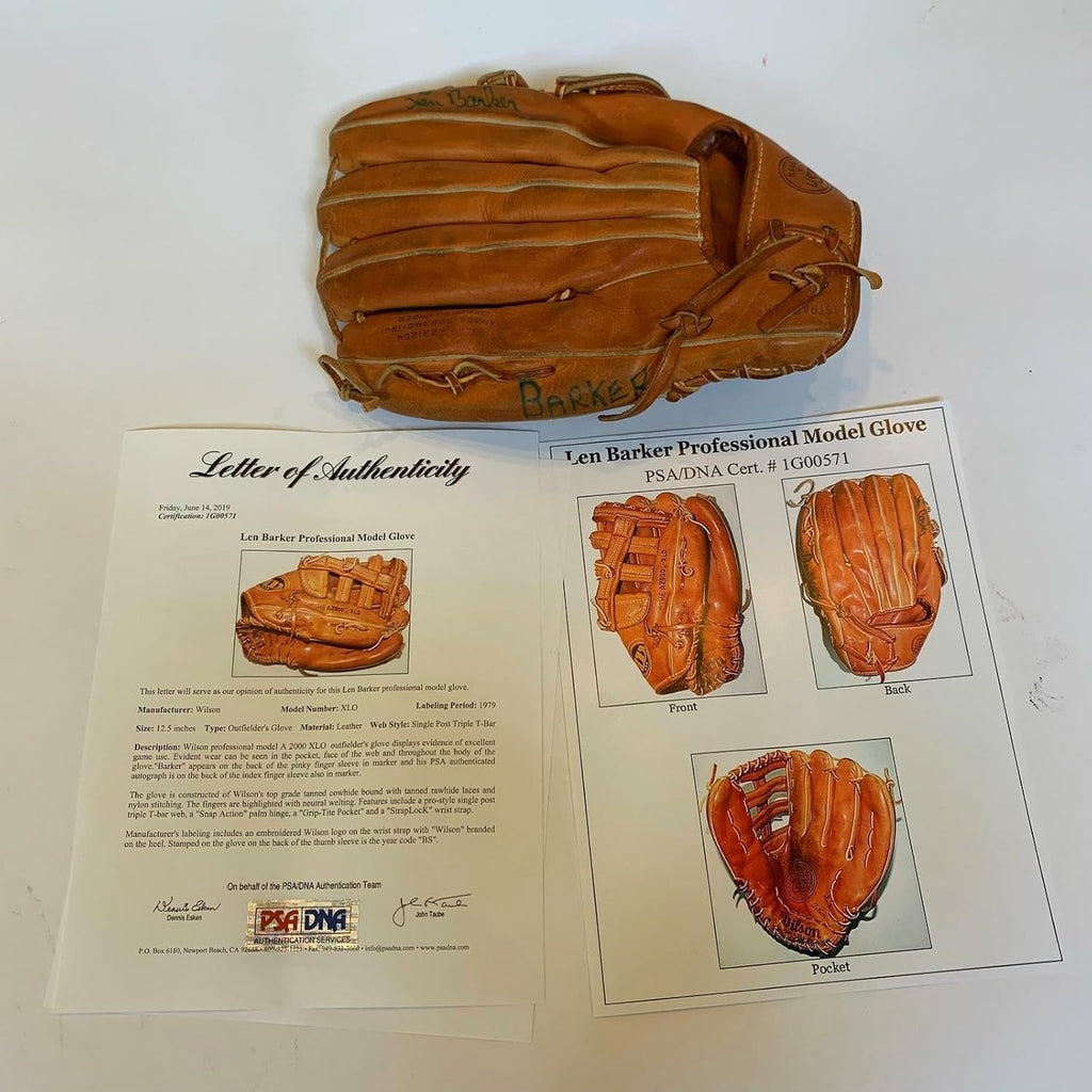 Rare Len Barker 1979 Signed Game Used Baseball Glove With PSA DNA COA - Autographed MLB Gloves