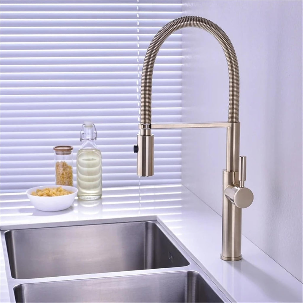 Kitchen Faucets Kitchen Sink Single Lever Pull Out Spring Spout Mixers Tap Hot Cold Water Crane(Black)