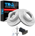 TRQ Performance Front Ceramic Brake Pad and Rotor Set Coated Drilled Slotted Compatible with 1990-1991 Toyota 4Runner 1994-1995 Toyota Pickup 4 Wheel Drive