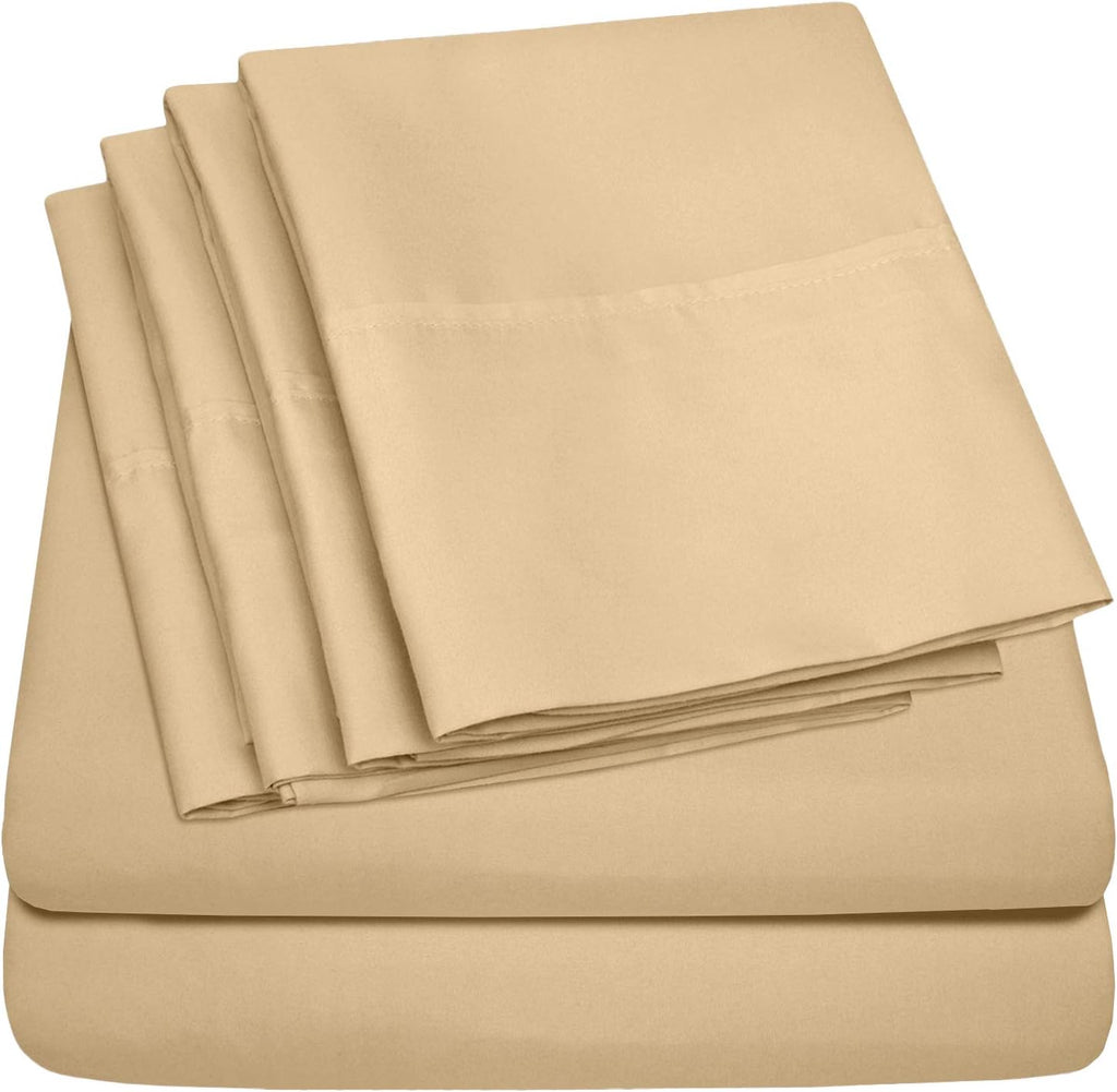 Sweet Home Collection Twin Size Bed Sheets - 4 Piece 1500 Thread Count Fine Brushed Microfiber Deep Pocket Set - 1 Extra Pillow CASE, Great Value, Camel, Twin (Pack of 12)