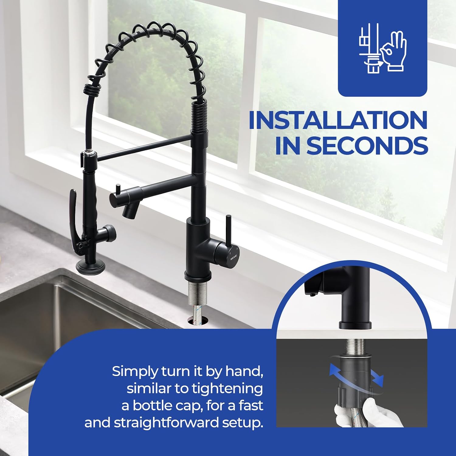 WEWE Black Kitchen Faucet with Pull Down Sprayer, Kitchen Sink Faucet with Pot Filler Single Handle Commercial High Arc Stainless Steel Matte Black for Bar Laundry RV Utility Sink