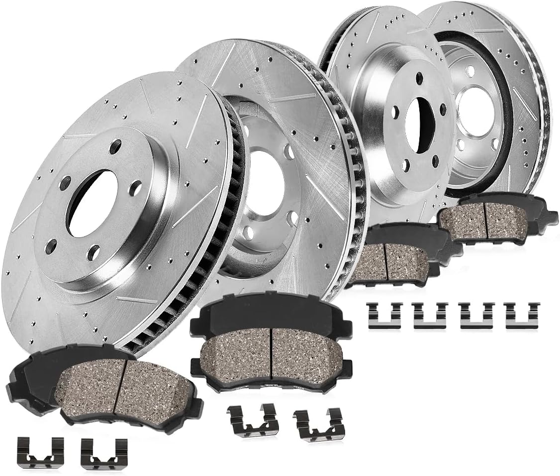 Callahan Brake Parts Front and Rear Brake Kit For Lexus GS350 2007-11 |GS430 2006-07 |GS450h 2007-11 |GS460 2008-11 - Drilled & Slotted Disc Rotors with Ceramic Brake Pads + Hardware, EBYK034958