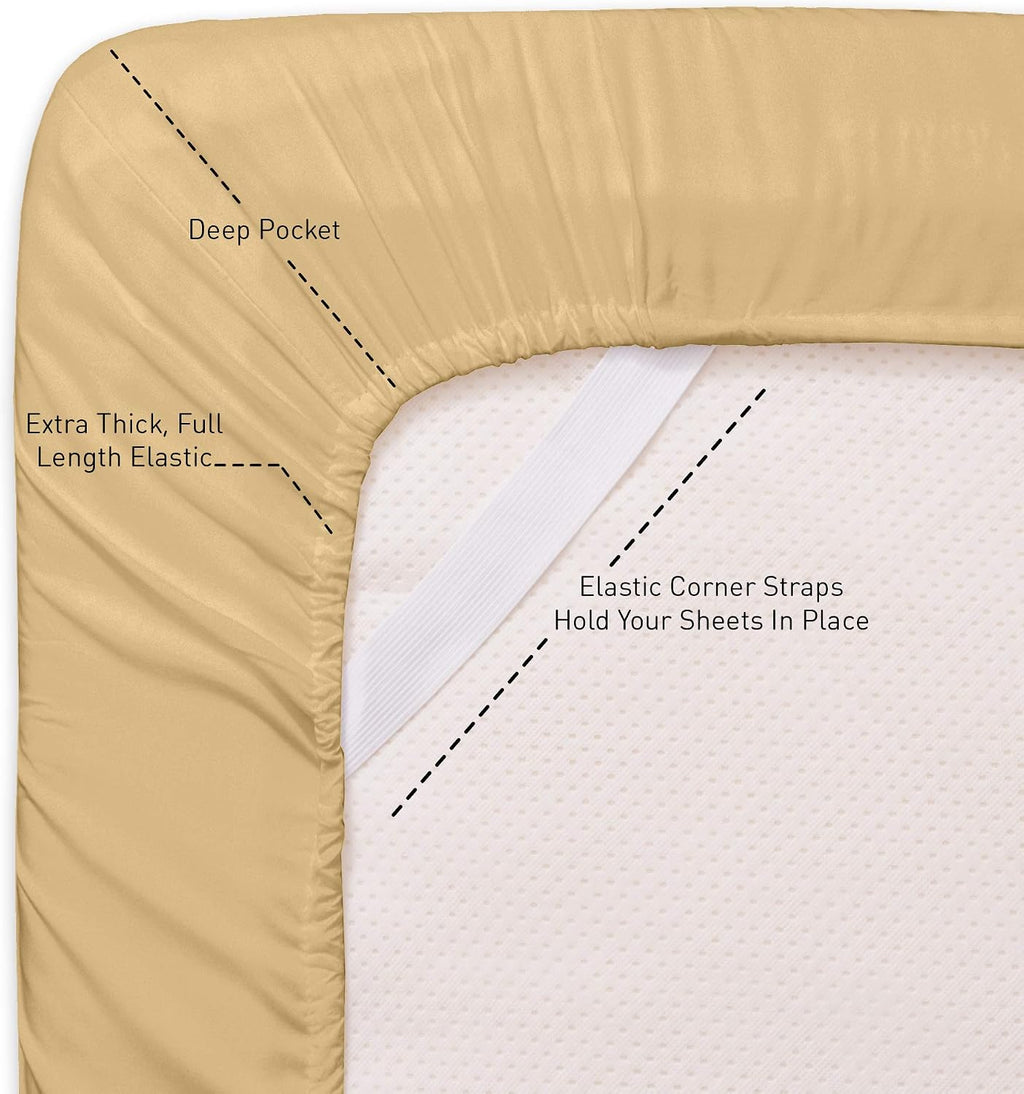 Sweet Home Collection Twin Size Bed Sheets - 4 Piece 1500 Thread Count Fine Brushed Microfiber Deep Pocket Set - 1 Extra Pillow CASE, Great Value, Camel, Twin (Pack of 12)
