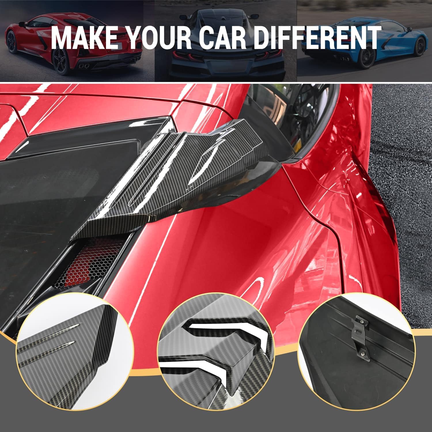 2Pcs Rear Quarter Intake Ports,Carbon Fiber Pattern Rear Hatch D-Pillar Window Louver Trim Panels Air‑Vent Garnish Covers for Corvette C8 Stingray Z51 2020+,for C8 Z06 2023+/E-Ray 2024+