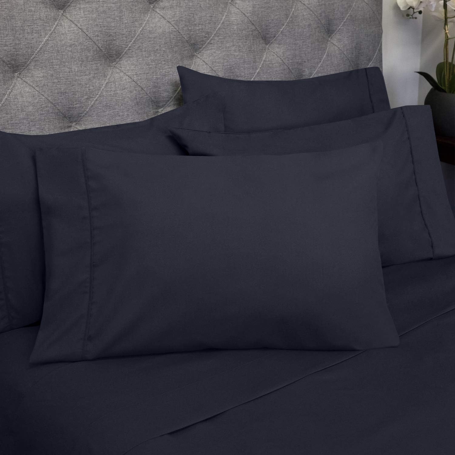 Sweet Home Collection Quality Deep Pocket Bed Sheet Set - 2 Extra Pillow Cases, Value, Twin XL, Navy, 4 Piece (Pack of 12, 48 Count Total)