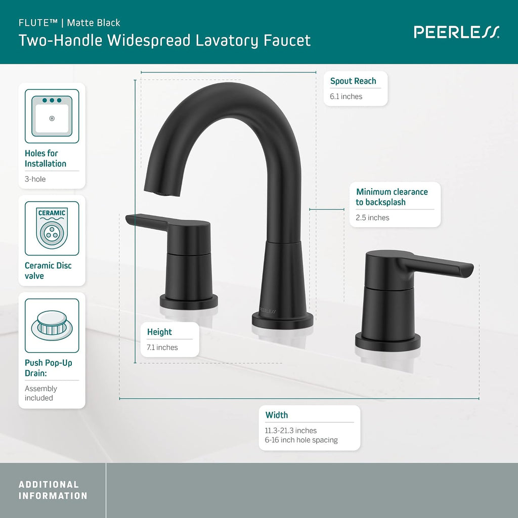 Peerless P3512LF-BL Flute Bathroom Faucet, Matte Black
