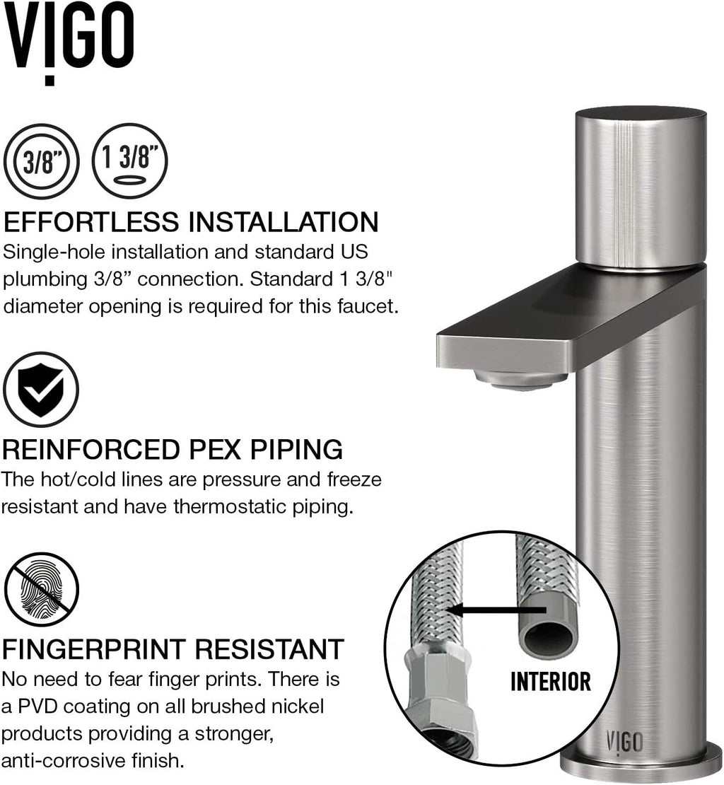VIGO Halsey Single-Handle Single-Hole Mount Bathroom Sink Faucet, 8-Inch, Brushed Nickel, Modern Design, Solid Brass, 1.2 GPM WaterSense & Ceramic Disc Valve, Corrosion-Resistant