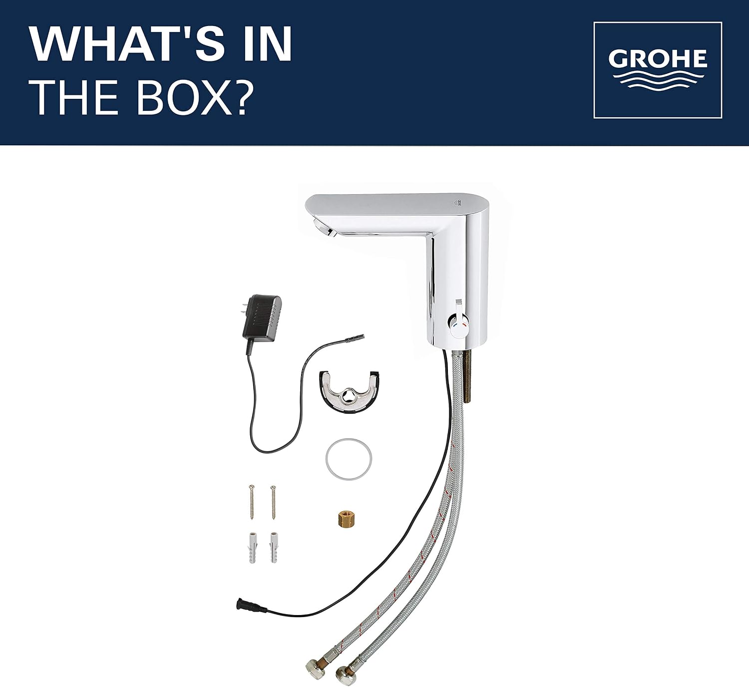 GROHE 36469000 Bau Cosmopolitan E Touchless Electronic Faucet with Temperature Control Lever, AC-Powered, Starlight Chrome