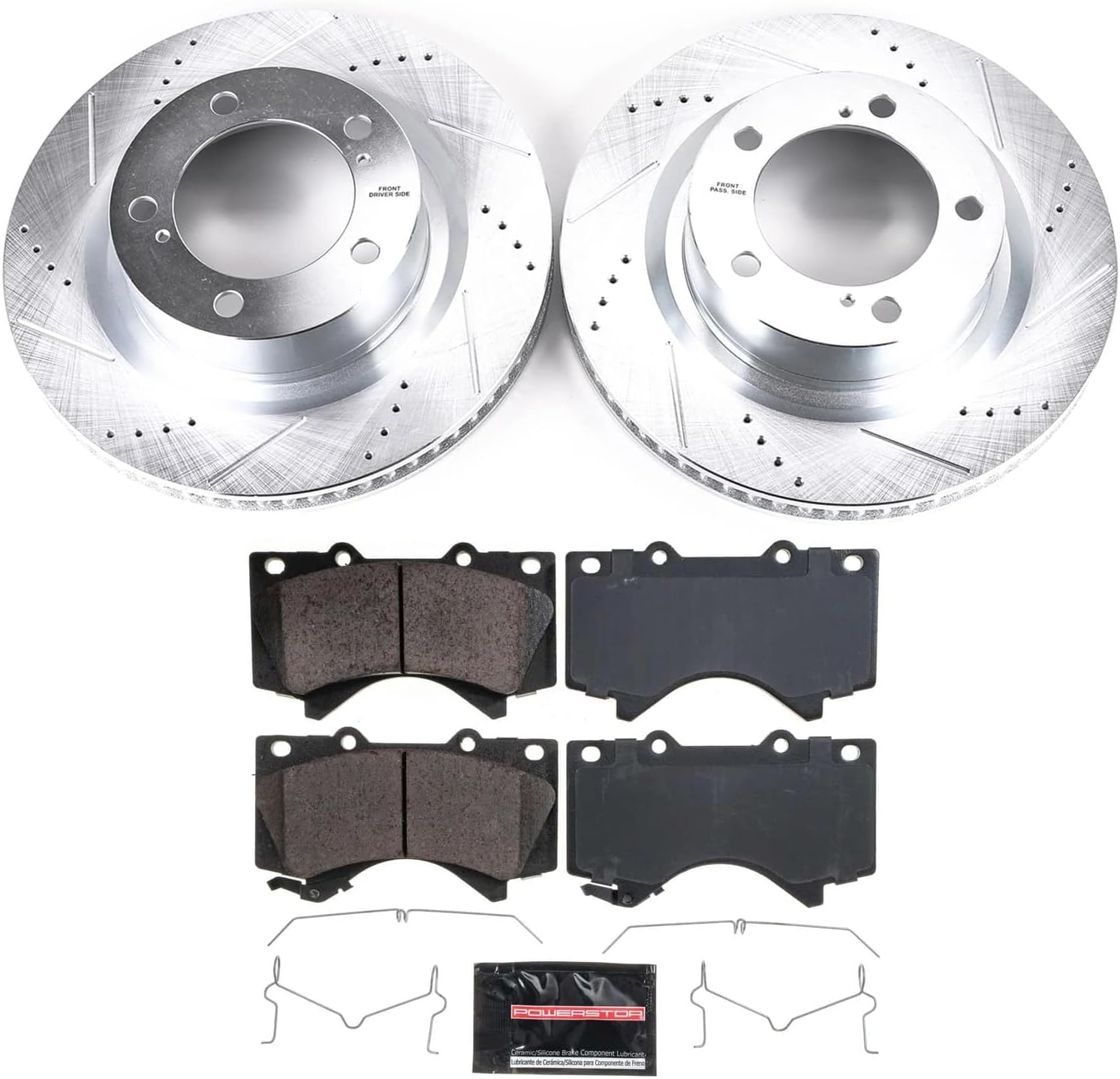 PowerStop Front Brake Kit for Lexus LX570 2016-21 |Toyota Land Cruiser 2016-21 |Sequoia 2008-22 - Drilled and Slotted Disc Rotors with Carbon-Fiber Ceramic Brake Pads Replacement, K2952
