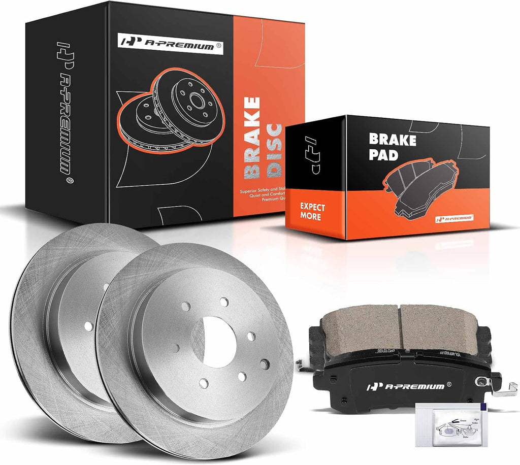 A-Premium 13.78 inch (349.8mm) Rear Vented Disc Brake Rotors + Ceramic Pads Kit Compatible with Select Nissan, Infiniti Models - Armada 2017-2019, QX80 2014-2019, QX56 2011-2013, 6-PC Set
