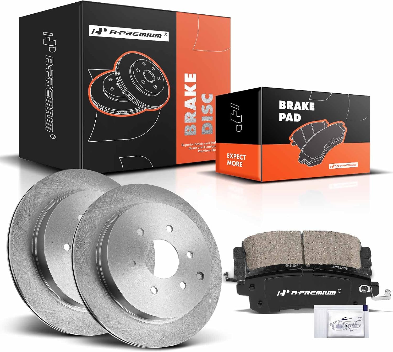 A-Premium 13.78 inch (349.8mm) Rear Vented Disc Brake Rotors + Ceramic Pads Kit Compatible with Select Nissan, Infiniti Models - Armada 2017-2019, QX80 2014-2019, QX56 2011-2013, 6-PC Set