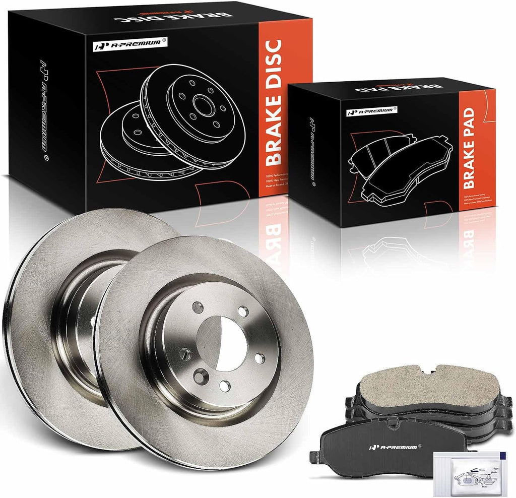 A-Premium 13.27 inch (337 mm) Front Vented Disc Brake Rotors + Ceramic Pads Kit Compatible with Select Land Rover Models - Range Rover Sport 2006-2009, LR3 2005-2009, 6-PC Set