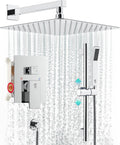 SR SUN RISE 10 Inch Square Shower Faucet, Adjustable 16-Inch Slide Bar Hand Held Shower with Hose, Square Rain Shower Head and Handheld Spray Included Valve and Shower Trim Kit, Polished Chrome