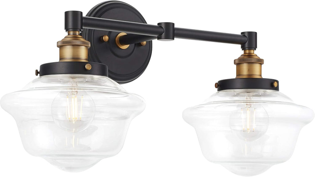 Linea di Liara Lavagna Farmhouse Matte Black Bathroom Light Fixtures Over Mirror Black and Gold 2-Light Bathroom Vanity Light Fixture Clear Glass Shades Modern Vanity Lights, Bulbs Included UL Listed