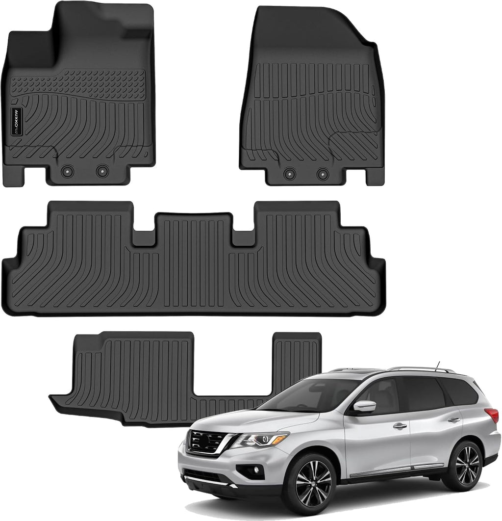 Auxko All Weather Floor Mats Fit for Nissan Pathfinder 2022-2025 2026(8 Seaters) / Infiniti QX60 (7 Seaters) TPE Rubber Liners Set All Season Guard Odorless Anti-Slip Floor Mats