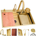 Gold Waterfall Sink - Handmade Multifunctional Kitchen Workstation Sink Ergonomic Single Bowl Dishwashing Sink 75X45X22Cm Elegant Household Design For Modern Kitchens,3434 One Color 75X45X22Cm