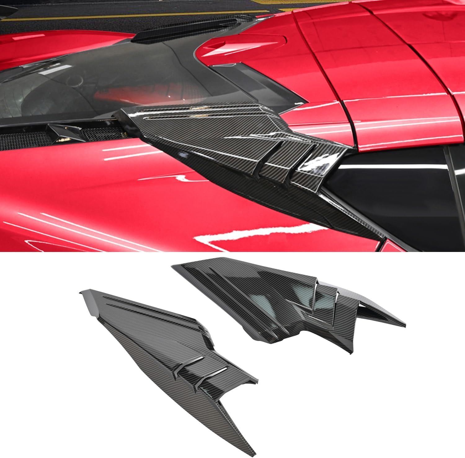 2Pcs Rear Quarter Intake Ports,Carbon Fiber Pattern Rear Hatch D-Pillar Window Louver Trim Panels Air‑Vent Garnish Covers for Corvette C8 Stingray Z51 2020+,for C8 Z06 2023+/E-Ray 2024+