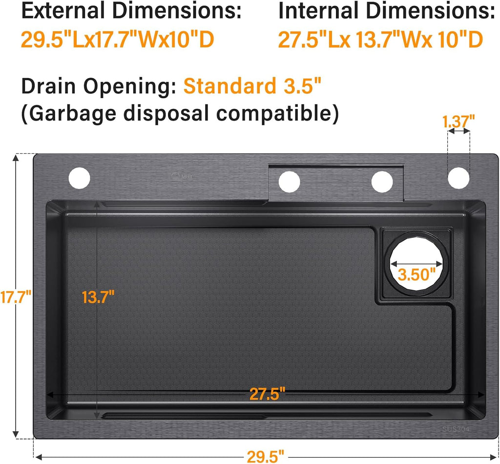 Drop In Kitchen Sink with Faucet, 29.5x17.7x10' Basin Depth Undermount Kitchen Sinks, Stainless Steel Sink with Cup Washer, Drain Strainer, Cutting Board, Colander, Storage Basket & Roll-up Rack